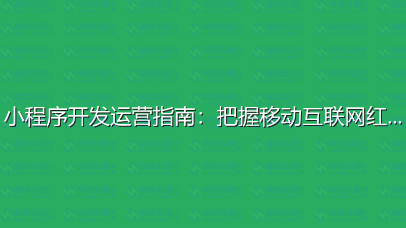 小程序开发运营指南：把握移动互联网红利-瀚煜云服